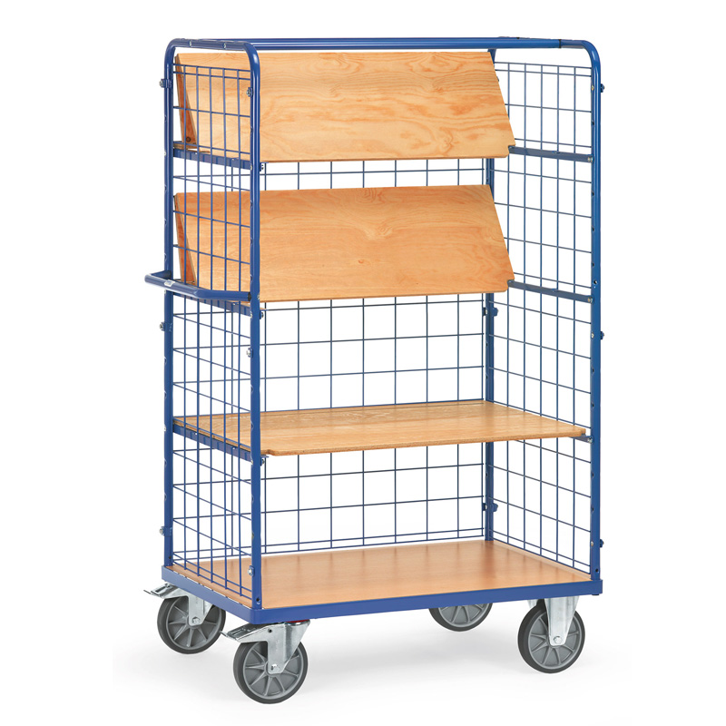 Chariots hauts à plateaux avec 3 plateaux rabattables et 3 ridelles en treillis - 8462-1, 8463-1