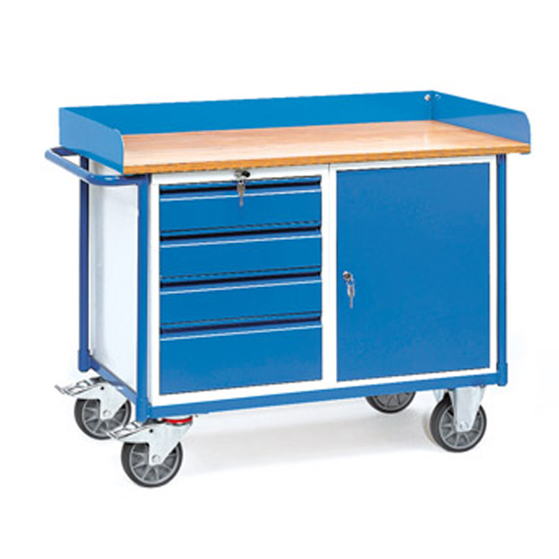 Etablis roulants avec rebords, 4 tiroirs et placard - 2438