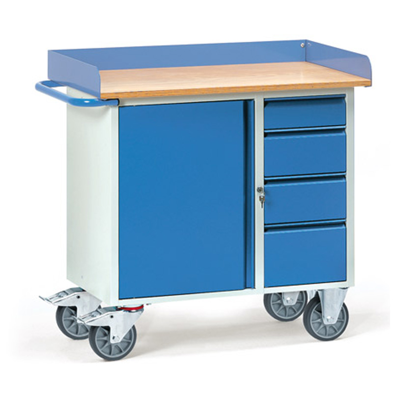 Servantes d'atelier avec rebord en tôle d'acier 1 placard 4 tiroirs - 12452